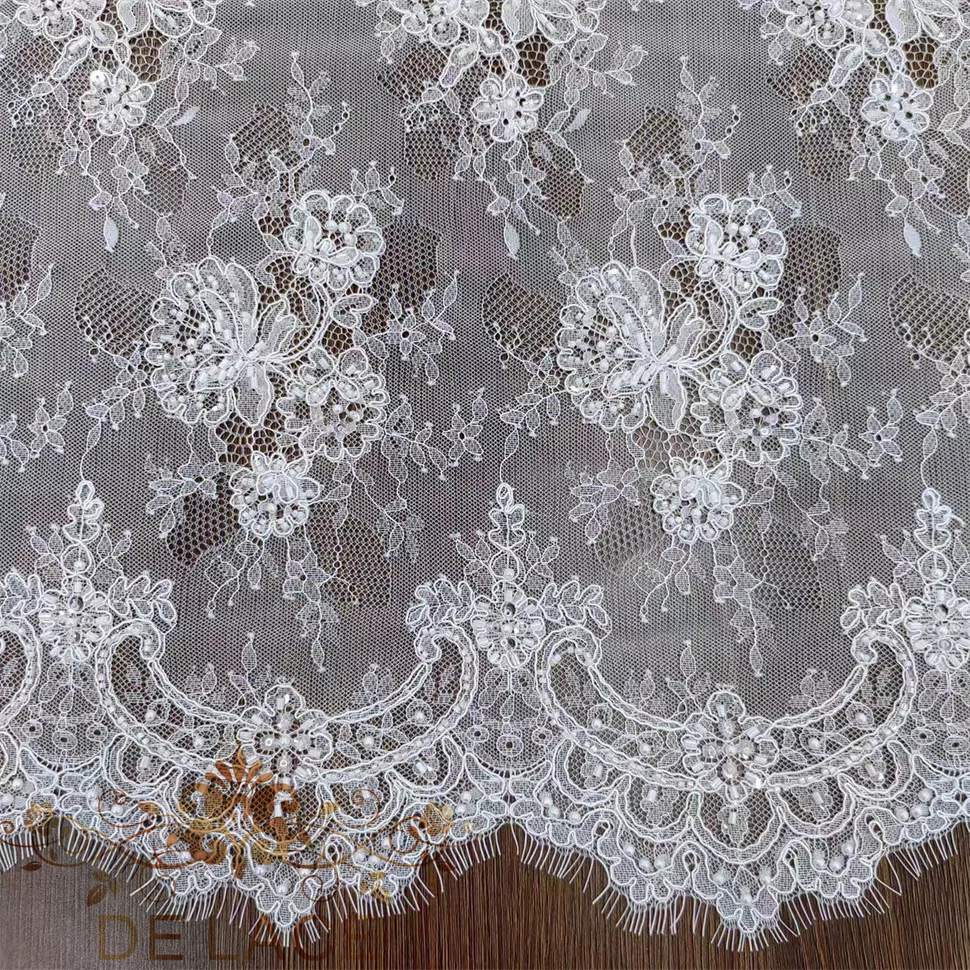 RX 섬세한 꽃 자수 속눈썹 프렌치 레이스 샹티이 레이스 코드 웨딩 드레스 비즈 레이스 원단