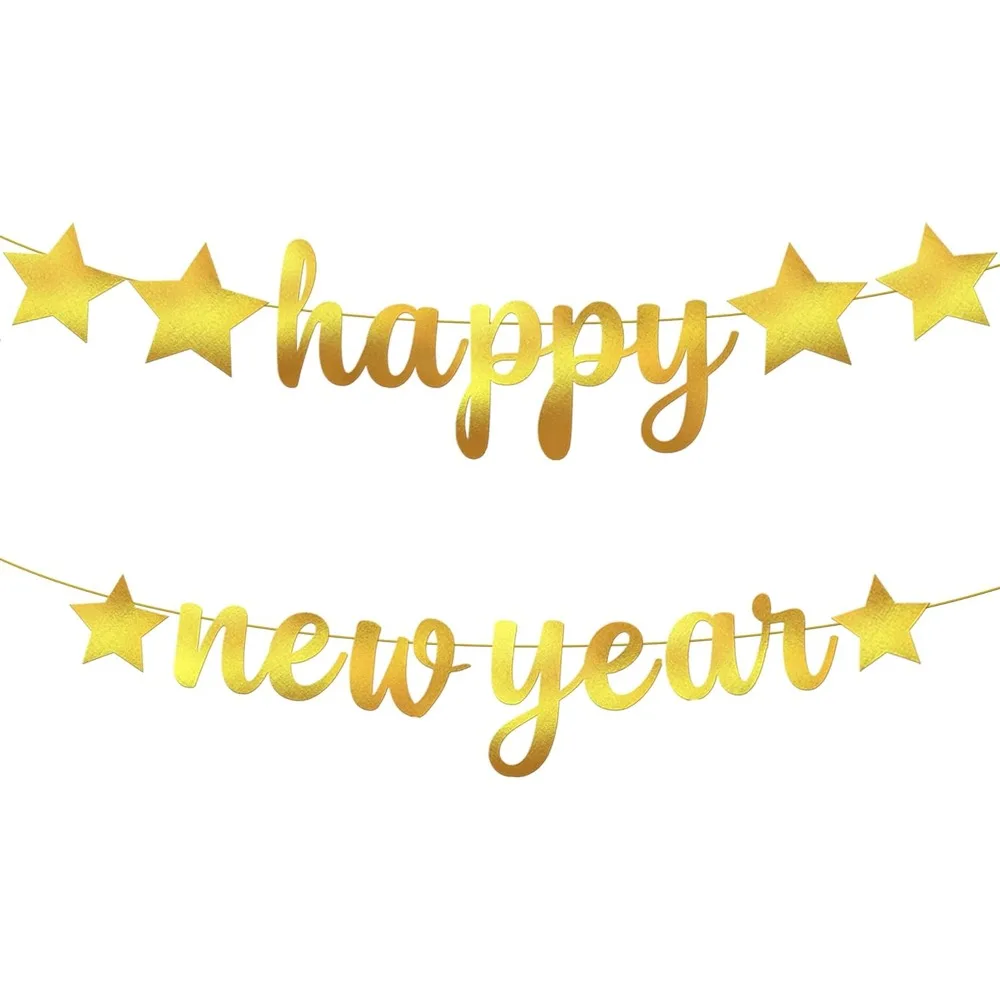 1 PC Shiny Gold Happy New Year Banner | New Years Eve Party Supplies 2026 | New Years Eve BannerNYE Decorations 2026