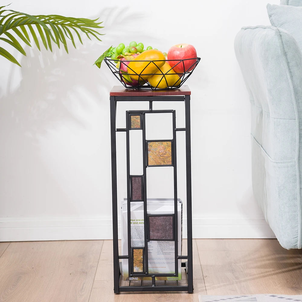 Decorative Metal Side Table with Glass Top Modern Geometric Design for Living Room or Bedroom