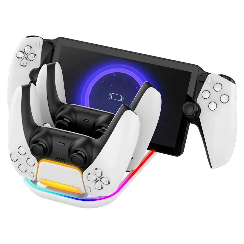 For PS5 Portal Streaming 3 In1 Charging Handheld Stand Charging Station Dock Charging Base with Colorful RGB Light