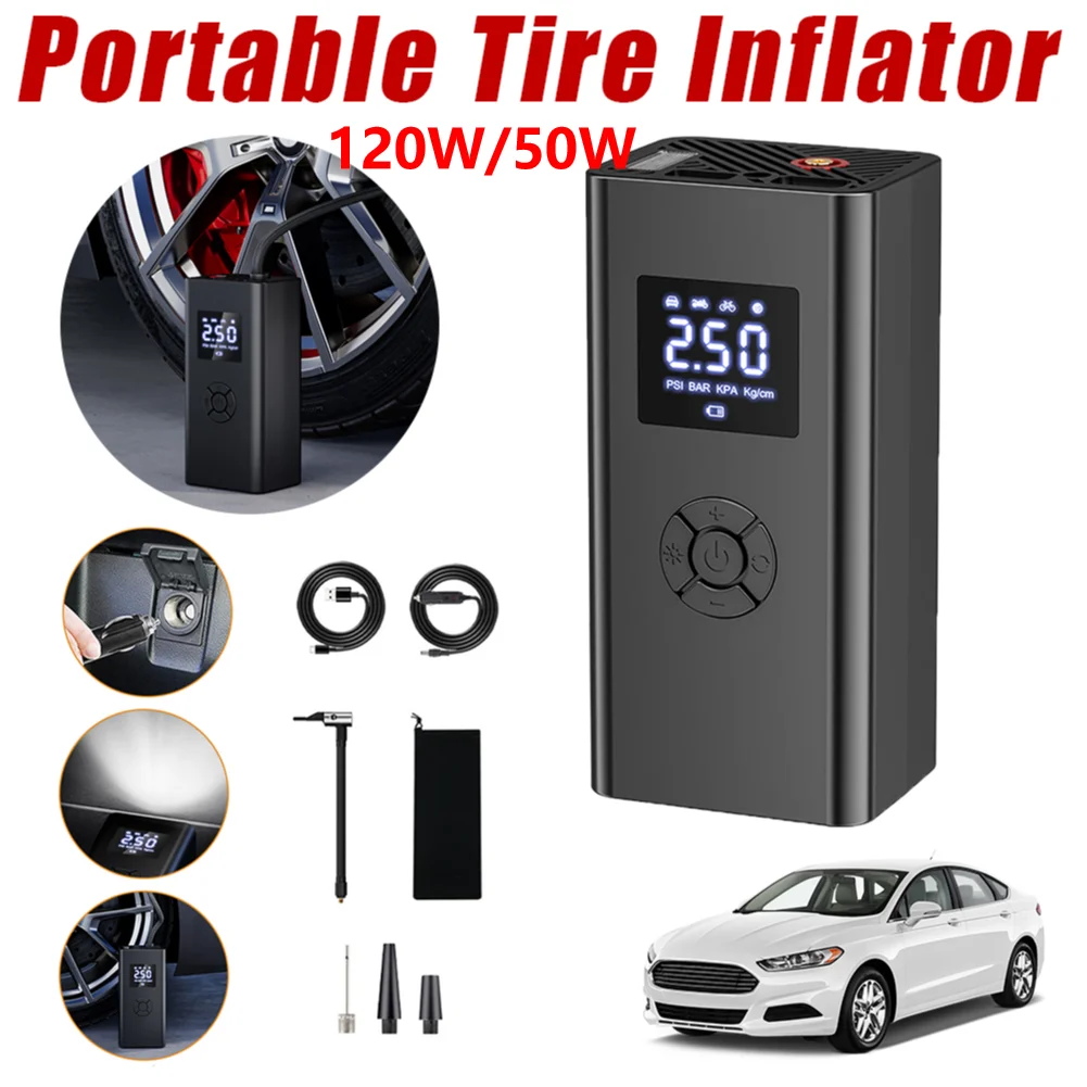 Car Air Compressor LCD Display Portable Air Compressor with LED Light Wireless Electric Tyre Inflator Wireless Car Tyre Inflator