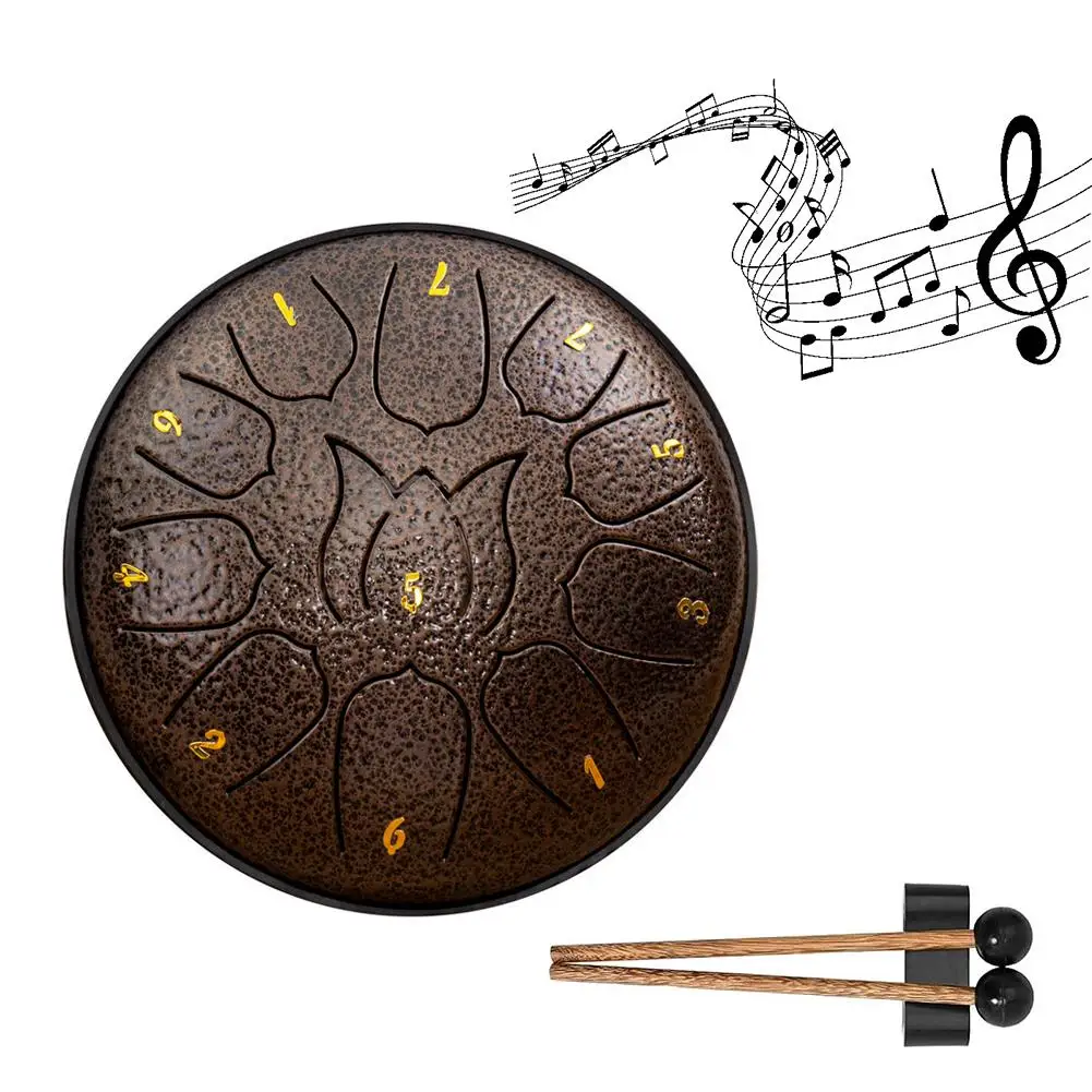 6 Inch 11 Tone Ethereal Drums Steel Rain Drum For Outside Garden Hand Pan Drum Drumstick Percussion Music Instrument Tambourine