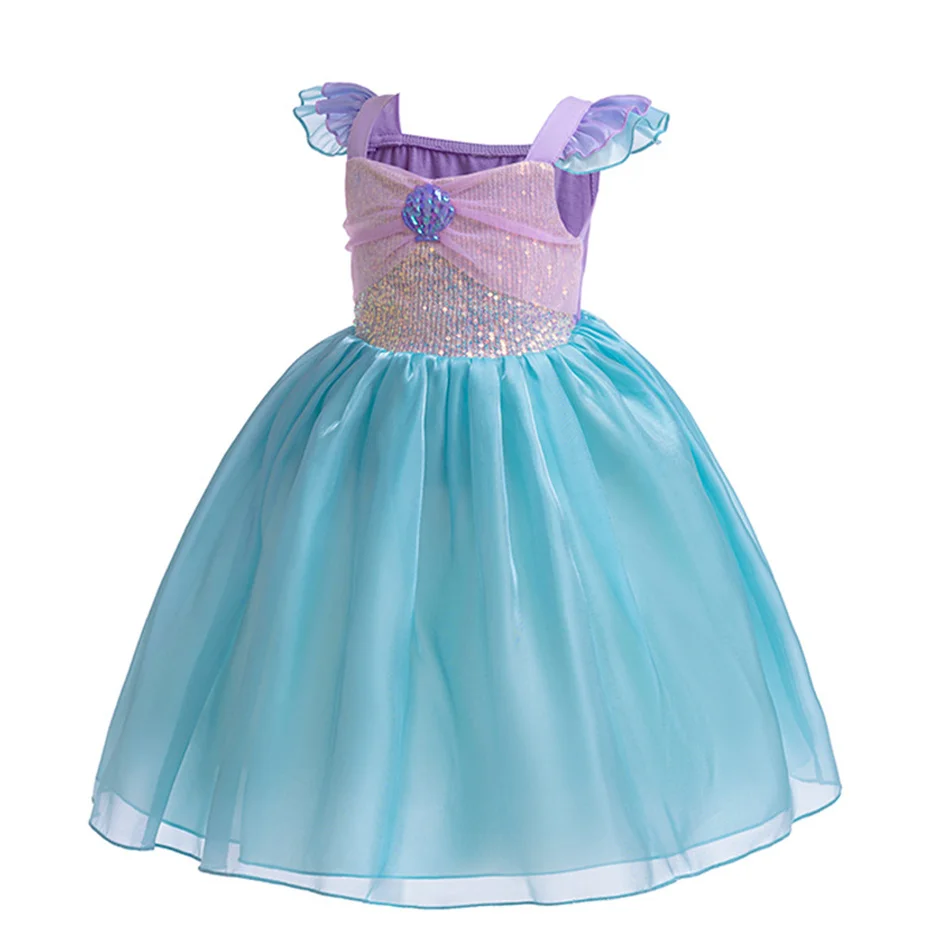 Disney Little Mermaid Ariel Princess Costume Girls Birthday Part Dress Kids Blue Puff Sleeve Ball Gown Girls outfit clothes