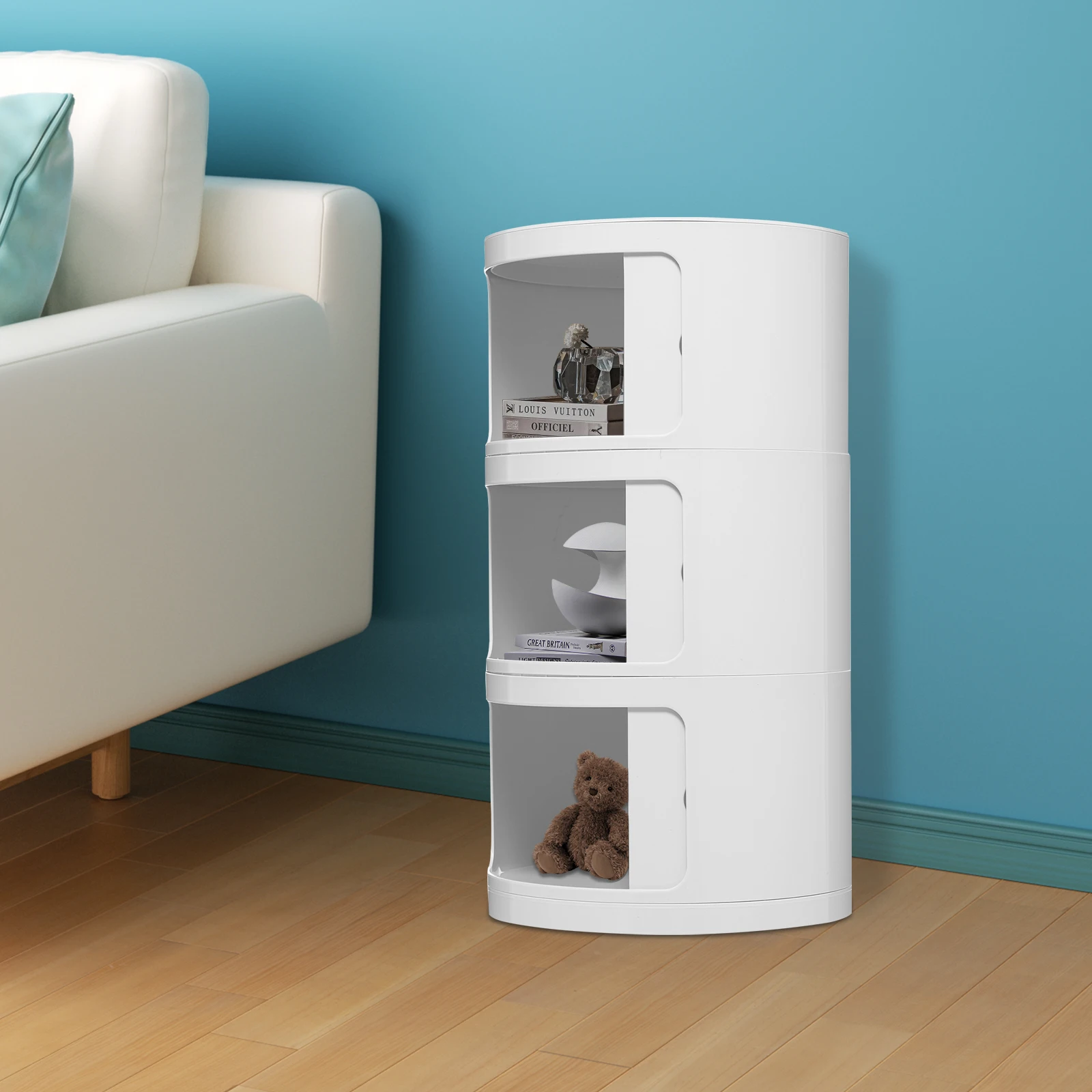

3 Tiers White Round Cabinet Life Assistant Excellent Load Capacity Compact and Lightweight for Bedrooms, Study Rooms