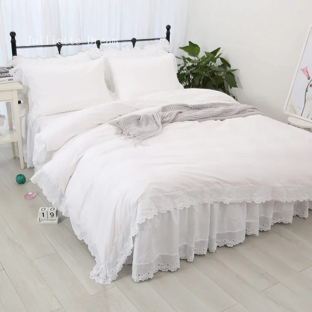 Elegant Bedding Set Ruffle Lace King Size Bedding Set Luxury Bedding Sets Duvet Cover Home Quilt Case Bed Sheet Linen