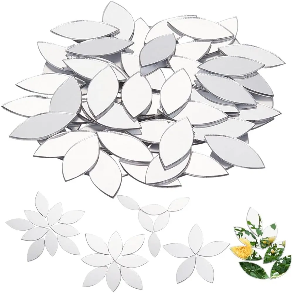 

300pcs Self-Adhesive Mini Acrylic Mirror Tiles - 1x0.4 Inch 0.8mm Thick Silver DIY for Crafts Art Wall Door Home Decorations