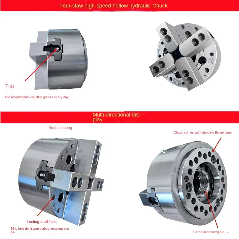 Taiwan Standard Hollow Four Jaw Hydraulic Chuck 4 Jaw Hydraulic Power Chuck 5 6 8 10 12 All Steel High Speed