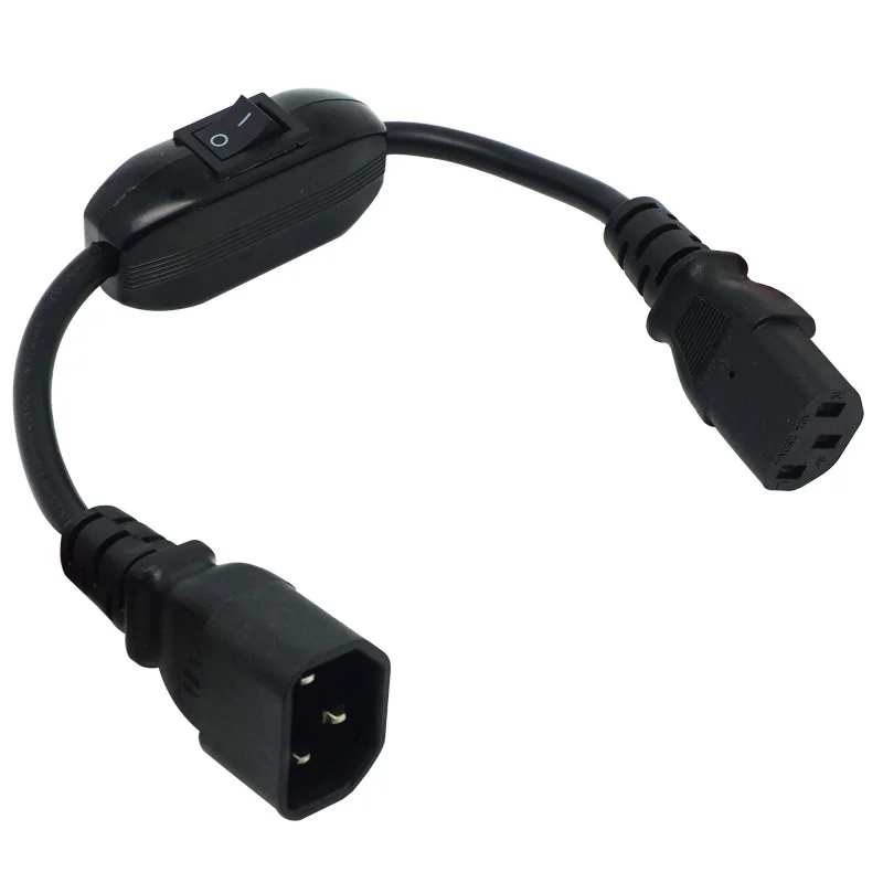 Kabel Daya Ekstensi C14-C13 30CM IEC 320 C13 Betina Ke C14 Jantan dengan Sakelar On/Off Kabel Adaptor Daya AC Komputer PC