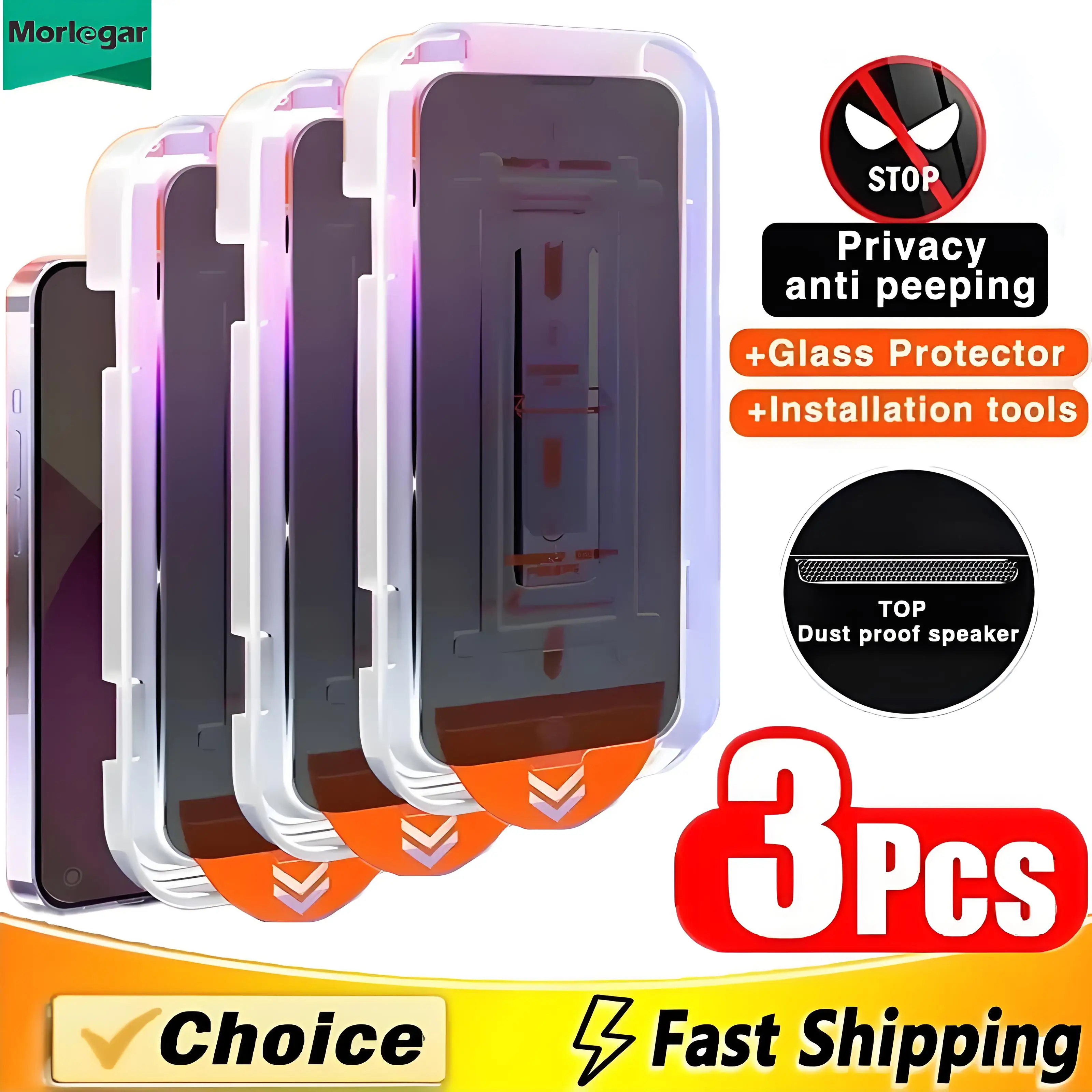 

3Pcs 8K Dust free Installation Tempered Glass For iPhone 16 15 14 13 11 12 Pro Max Mini 14 Plus X XR XS Privacy Screen Protector