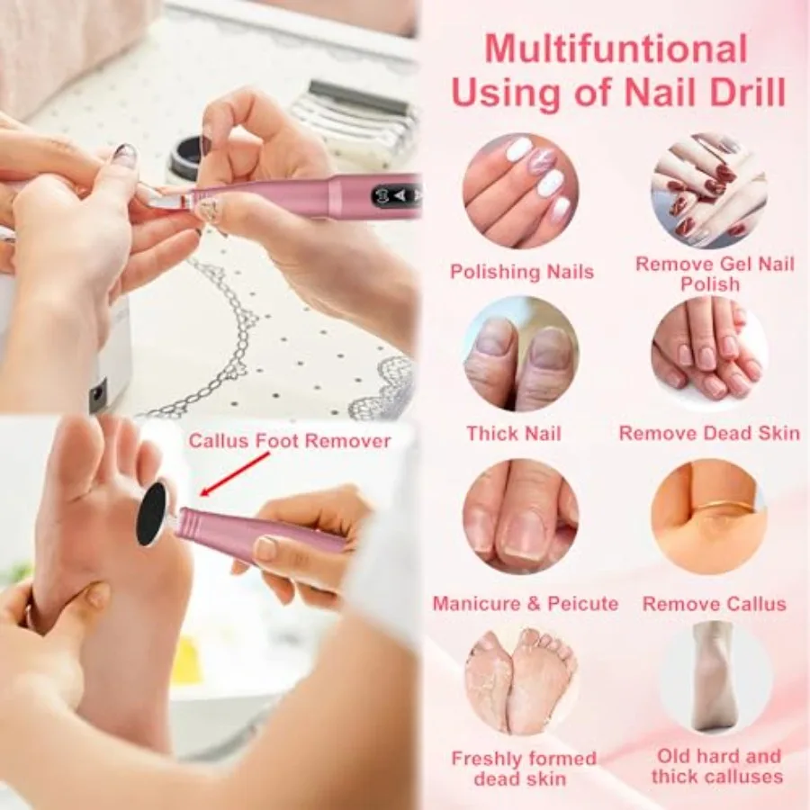 Perceuse à ongles électrique sans fil 2 en 1, avec conception tactile Rechargeable pour manucure et pédicure professionnelle, comprend une perceuse à ongles