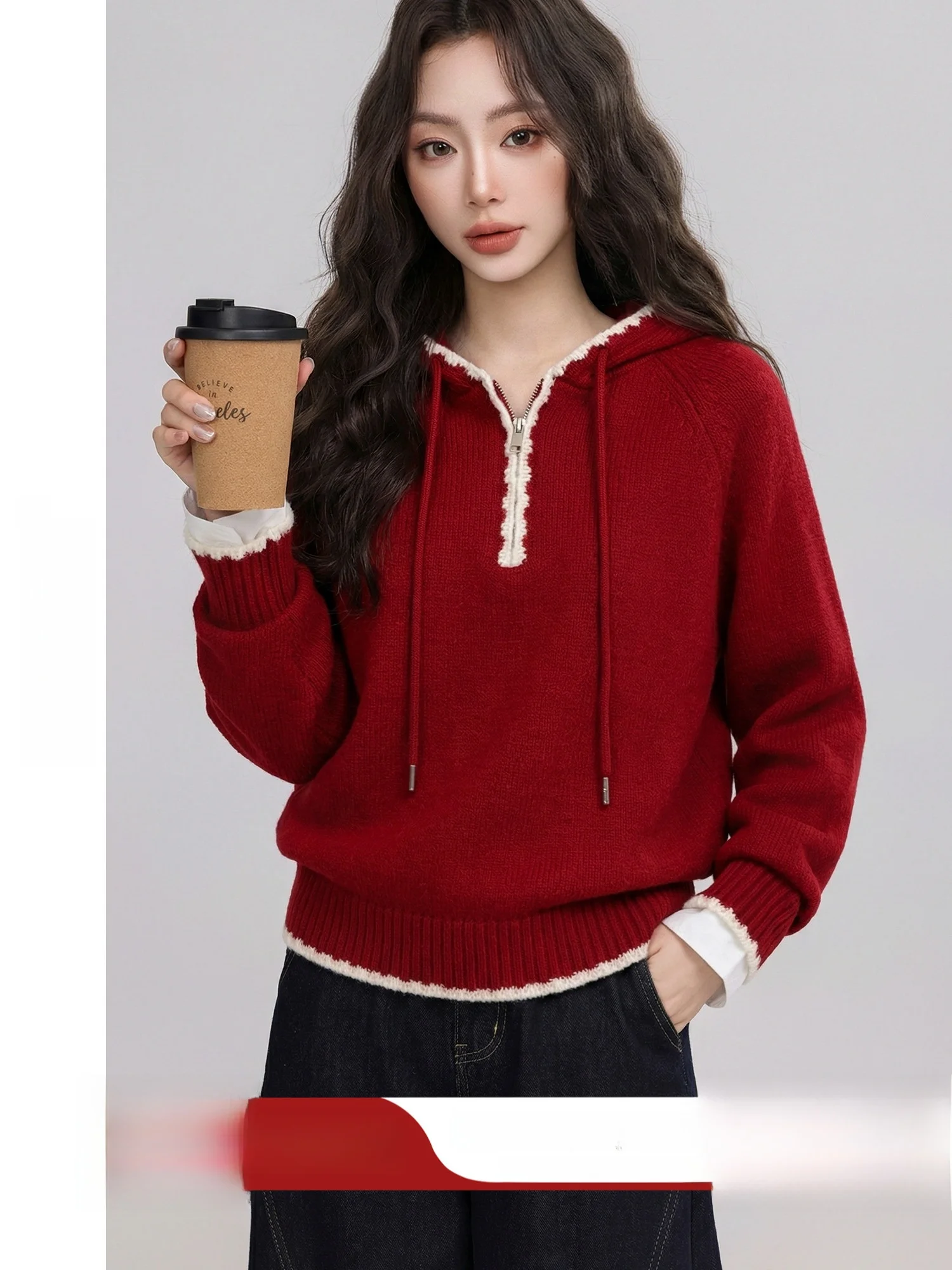 

New Year Aosphere Red f Zipper Hoodie Women's Spring New Sle Soft Polyester Long Sve Casual Comfortable Sweatirt