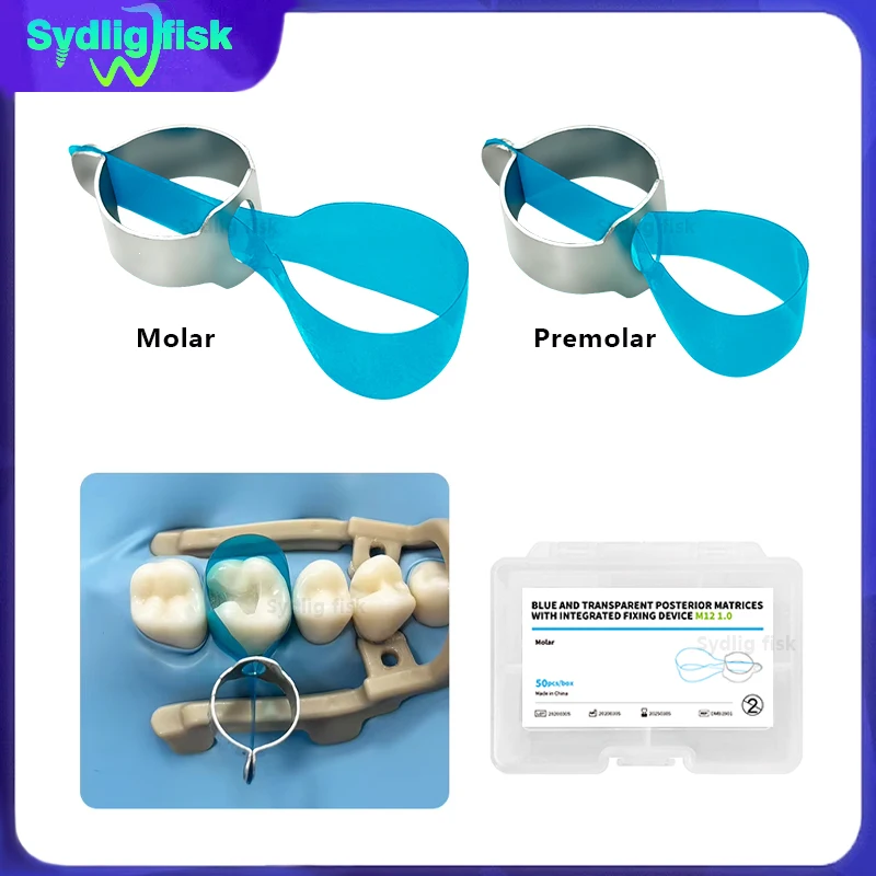 

50Pc/box Dental Blue Transparent Posterior Matrices Pre-Formed Retainer Matrix Bands Molar Premoar Ring Matrice Strips Dentistry