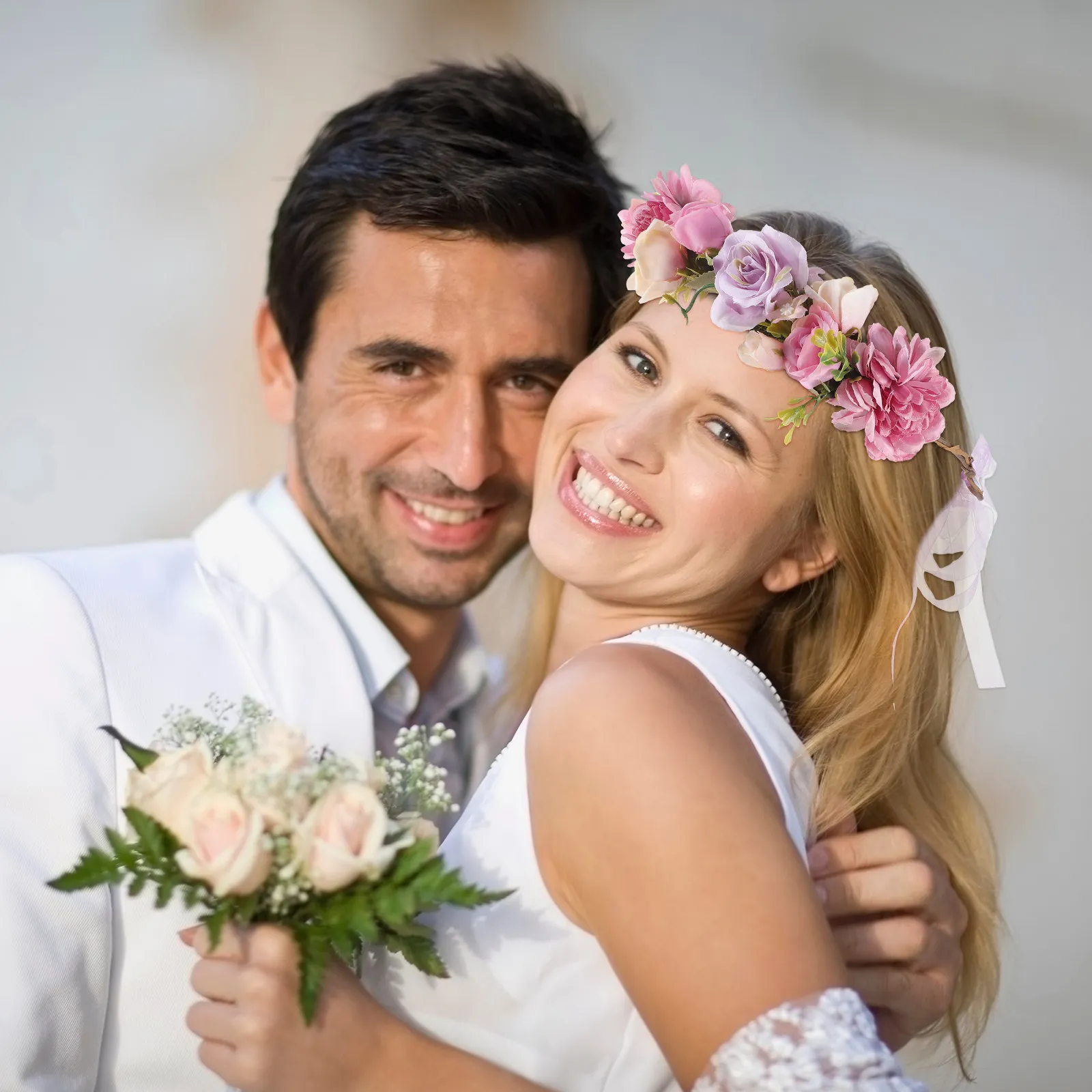 

Flower Crown for Women Rose Floral Headpiece Chic Lifelike Design Adjustable Wear Comfortable for Wedding Bride Ceremony