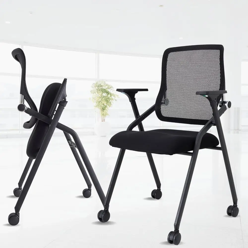 

Stackable and Foldable Conference Room Chairs with Lumbar Support, Armrests - Ergonomic Mesh for Comfortable Meetings and Traini