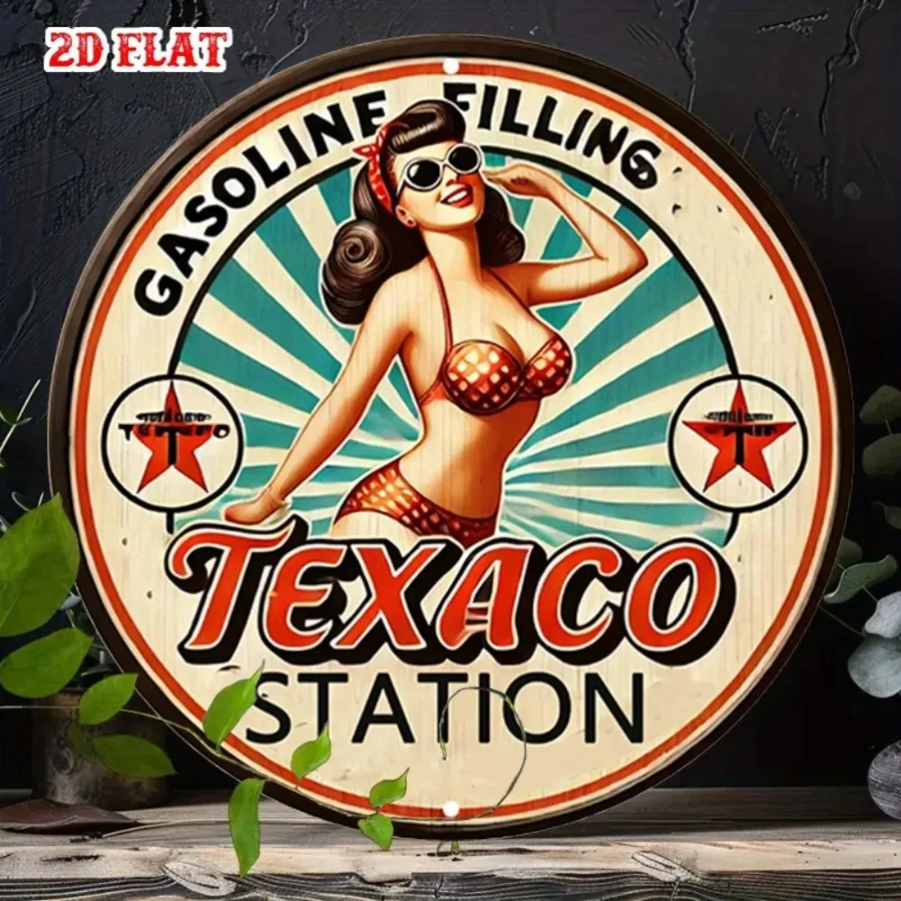 Texaco Metal Logo Vintage Oil Pump Decor | 1950s Retro 2D Flat Metal Sign for Garage Wall