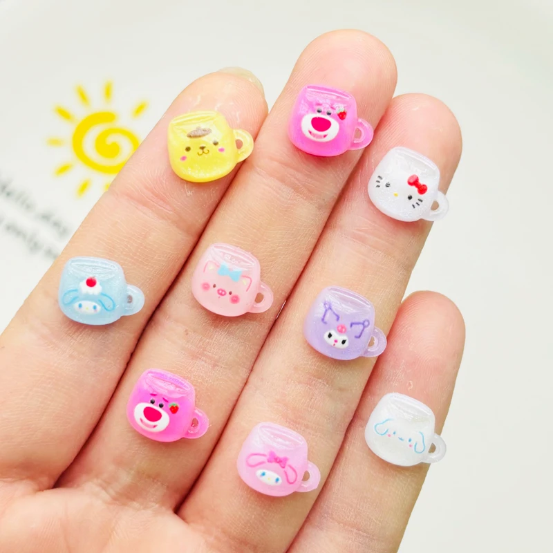 50 Pcs Resin Kawaii Mini Animal Water Cup Flatback Rhinestones Figurines Nail Art Hairpin DIY Scrapbook Accessories Crafts