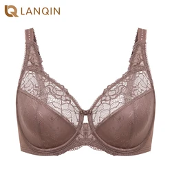 Soft Sexy Plus Size Bra Full Coverage Cotton Underwire Unlined Floral Lace Embroidery Minimizer Lingerie For Women Underwear