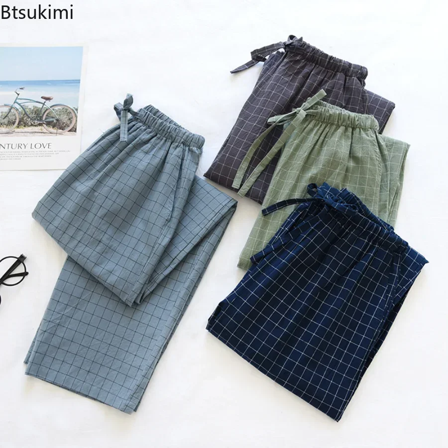 New2026 Cotton Couple Sleep Bottoms Comfortable Unisex Sleep Pants Plaid Simple Style Home Pants Men Spring Summer Pajamas Pants