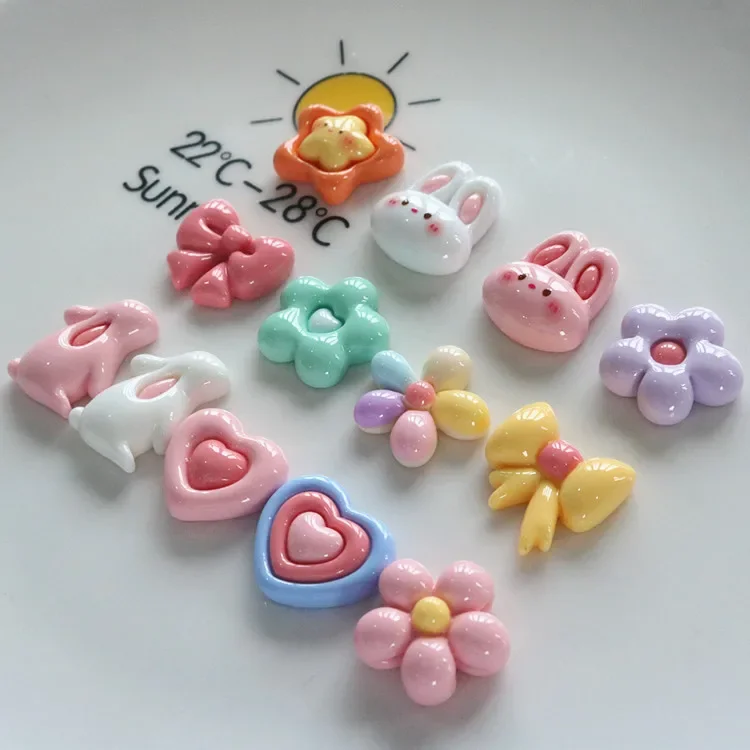 5pcs miniso series rabbit flower bow cartoon resin flatback cabochons diy crafts materials jewelry making charms