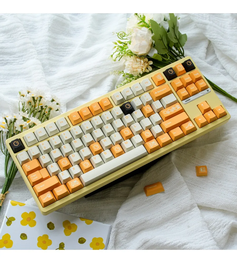 Keycaps Personality Sublimation Adaptation Mechanical Keyboard Orange Desktop Keys Accessories Beekeeping Keycaps