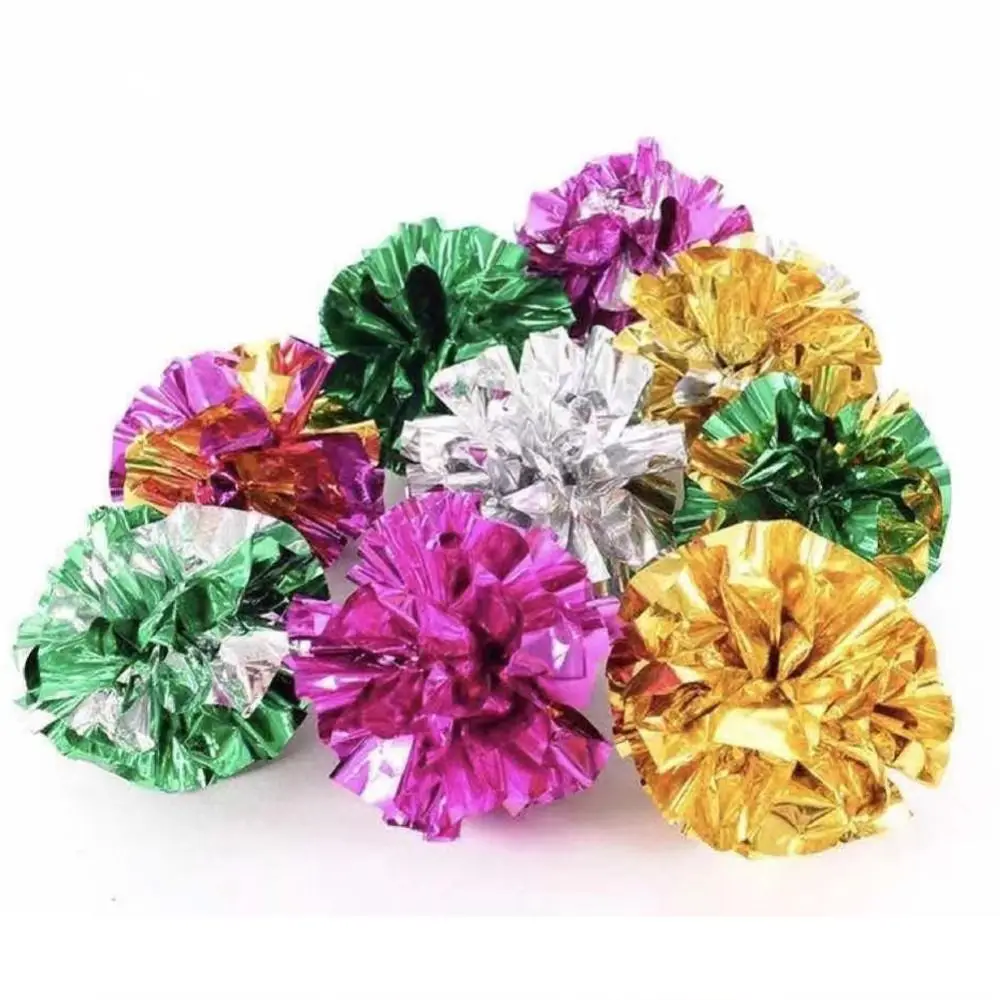 10x Colorful Crinkle Foil Cat Toys Balls Large Ring Paper Tinsel Balls 5.5CM Gilter Cat Kitten Toy