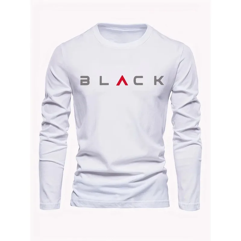 Men's London 1988 Letter Print T-Shirt, 100% Cotton Loose Fit Long Sleeve Casual Sports Top