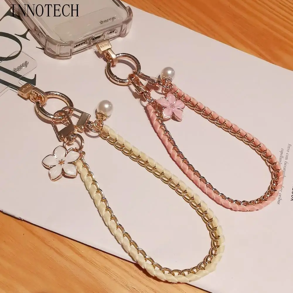 

Цветочный кулон, ремешок для мобильного телефона, металлическая цепочка, жемчужная цепочка для мобильного телефона, портативный ремешок для мобильного телефона с защитой от потерь, подарок на Новый год