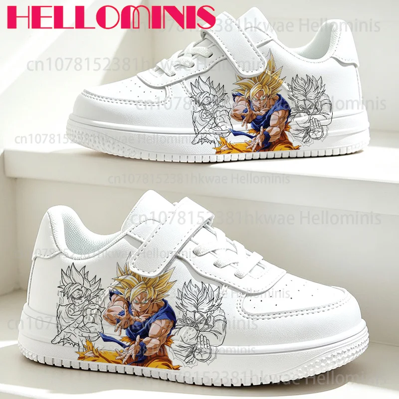 Kids Boys Anime Style Print Hook&Loop Lace Up Sneakers White PU Leather Non Slip Soft Sole School Daily Walking Shoes