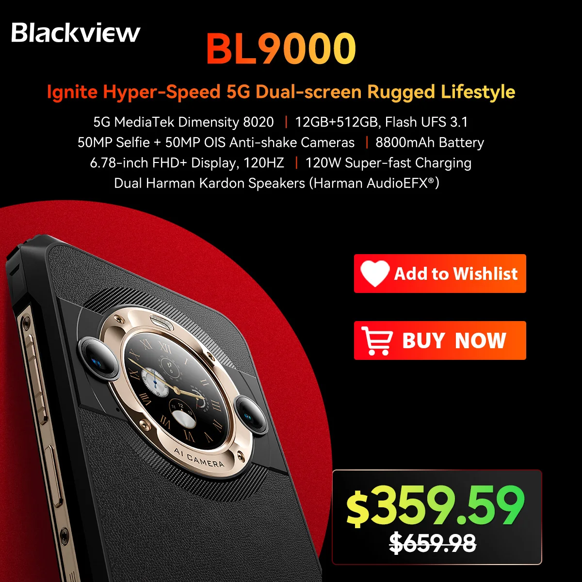 Estreia Mundial Blackview Bl9000 5g Smartphone Robusto 678 42.4k Tela 24gb 512gb Celular 50mp 8800mah com Carga de 120w