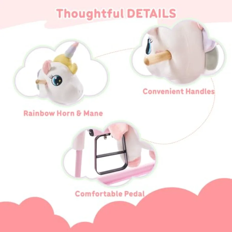 Caballo mecedora de primavera de unicornio para niños de 3 a 8 años, paseo de hada arcoíris con resorte cubierto y marco resistente, vicina y galop
