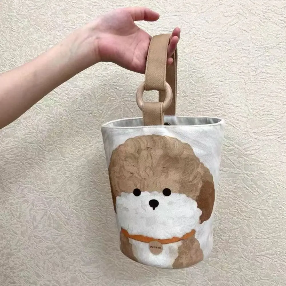 Sweet Large Capacity Retro Bear Bucket Bag Puppy Korean Style Canvas Handbag Dog Lunch Bag Mummy Bag Travel