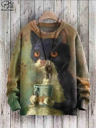 PLstar Cosmos-suéter con estampado 3D de animales, suéter feo con patrón de gato, informal, de calle, para invierno, M-4