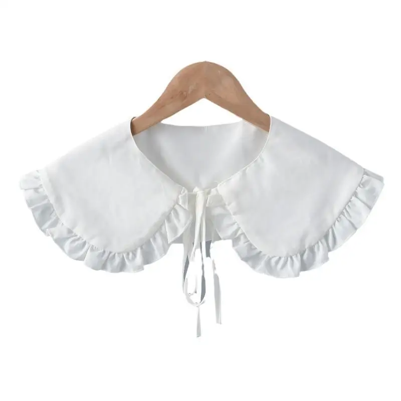 Weißer Schal für Puppen, falscher Kragen für Damen und Mädchen, mit Rüschenbesatz, abnehmbarer Halbhemdkragen, Bluse mit Schnürband. – Detail 5