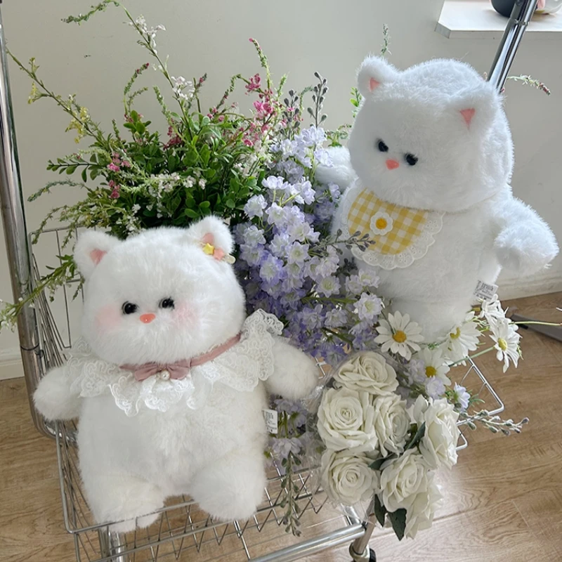 Juguete de peluche de gato blanco de 35cm, figuras de Anime para niña, decoración de habitación Kawaii, regalo de Navidad para niños