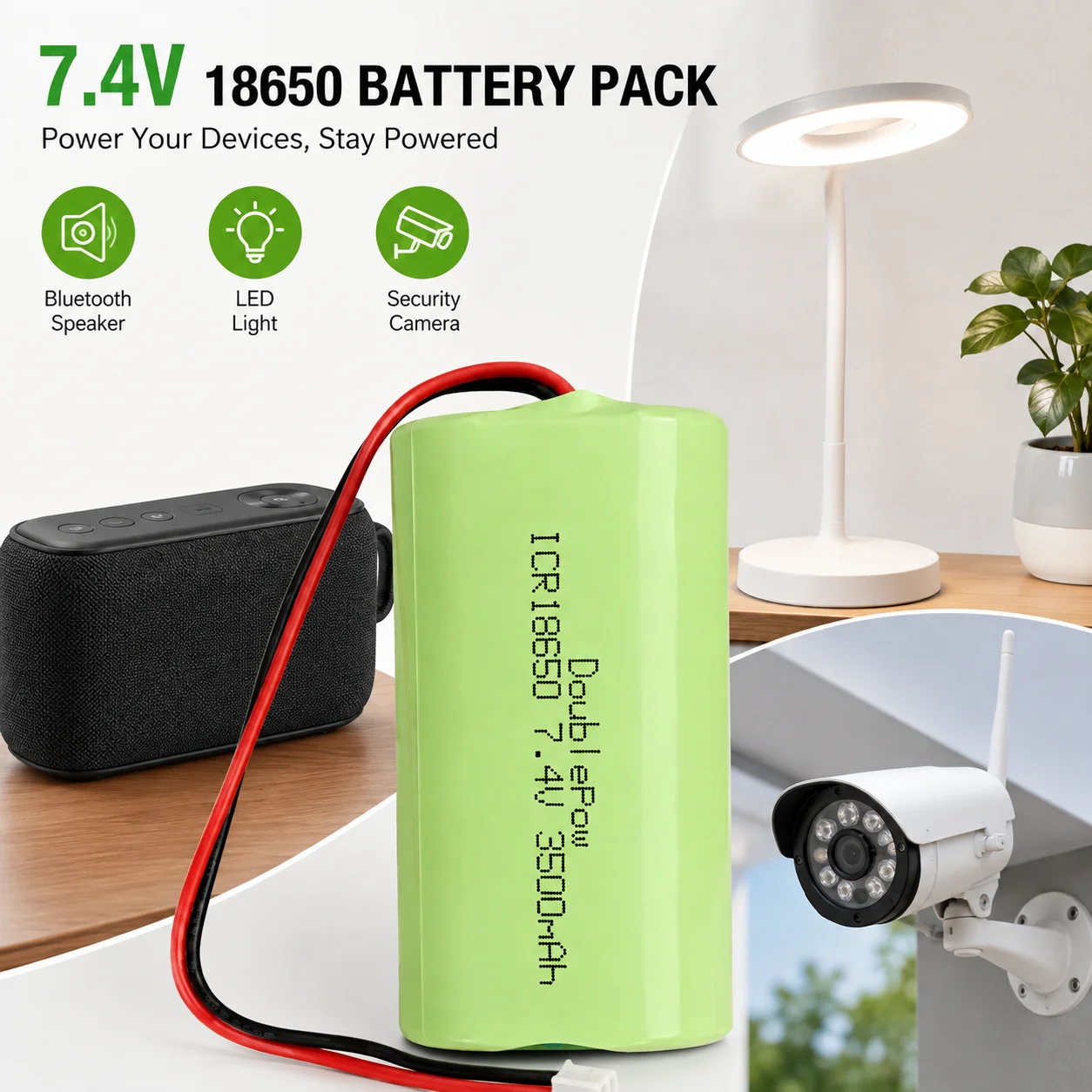 7.4V 18650 Li-ion Battery Pack 2200mAh 3000mAh 3500mAh Rechargeable Battery for LED Light Bluetooth Speaker Security Camera