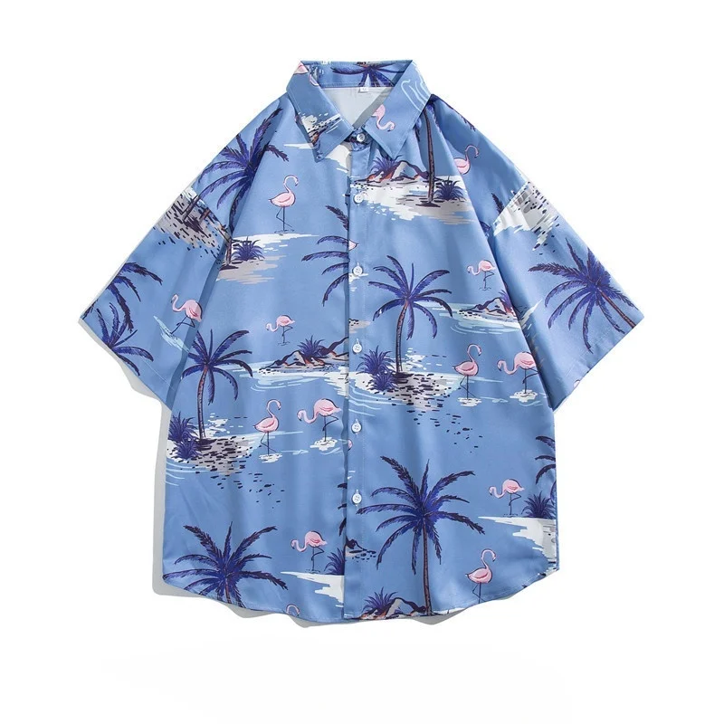 Summer Men's Hawaiian Travel Retro Flower Shirt Casual Loose Fit Handsome Vacation Beach Short Sleeve Floral Shirt Jacket