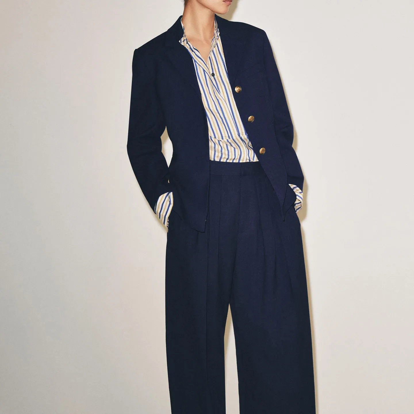 Women's Fashion Suit Set with Button Decorated Wide Leg Pants And Coat Collar Stand up Style Autumn Collection Zadata Brand