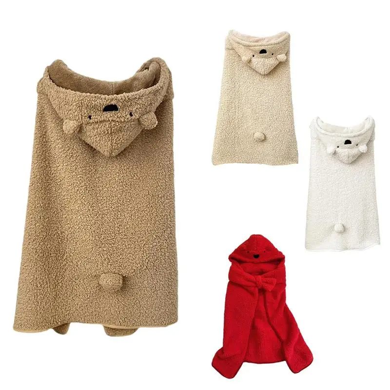 Wearable Shawl Cape blanket With Hooded Cartoon Bear Autumn Winter Cute Warm Blanket Cloak For Kids Girls Christmas Gifts