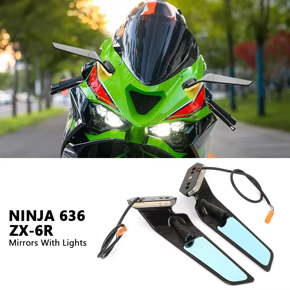 

Wind Wing Adjustable Rotating with LED Light 2019-2025 Rearview Side Mirrors Motorcycle For Kawasaki Ninja 636 ZX-6R ZX6R ZX 6R