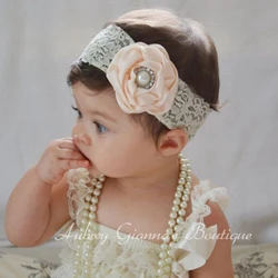 1 pz neonate rosa fiore fascia con perla strass centro morbido pizzo fasce neonato bambino bambini accessori per capelli