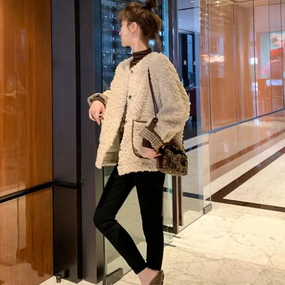 Abrigo de piel de cordero ort, ropa de abrigo informal para mujer, invierno 20224, humedad, cierre de botón superior, largo, Sve Thiened Jaet