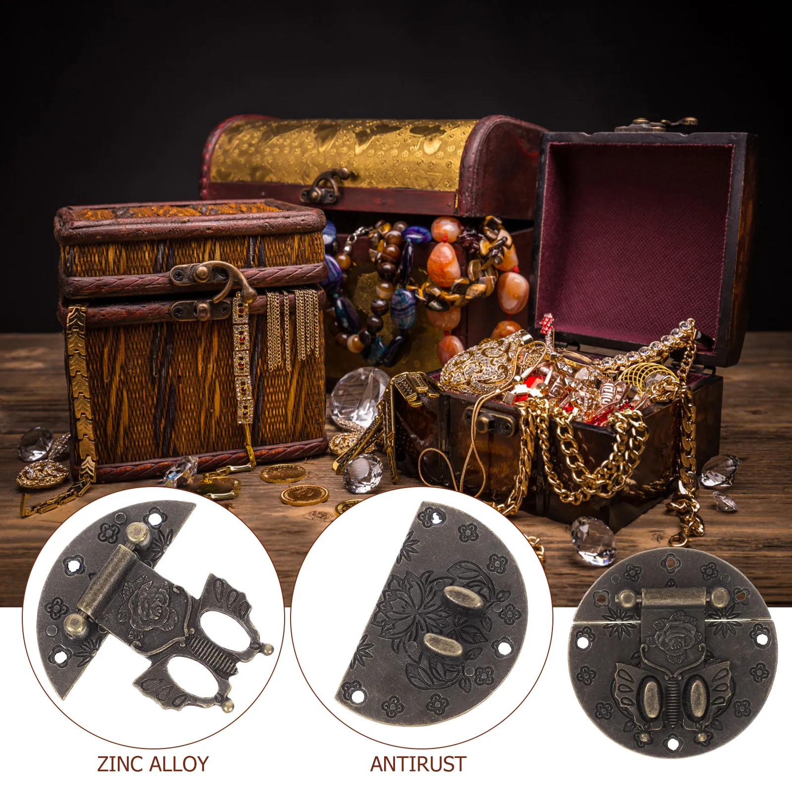 Vintage Brass Butterfly Buckle Latch Set – 4pcs Zinc Alloy Hasp for Jewelry Box, Wooden Drawer & Cabinet Decor