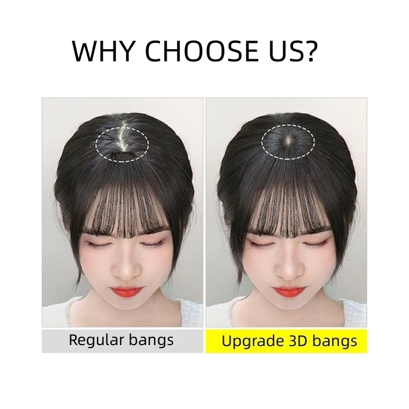 100% Human Hair Bangs Fringe Straight Hair Toppers Wispy Bangs Natural Scalp False Hair Bangs for Hair Loss