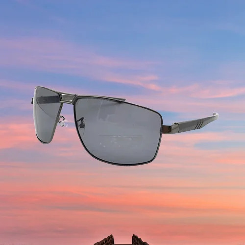 

Men's Pilot-Style Polarized Sunglasses, Rectangular Full Frame, Black Aluminum-Magnesium Alloy