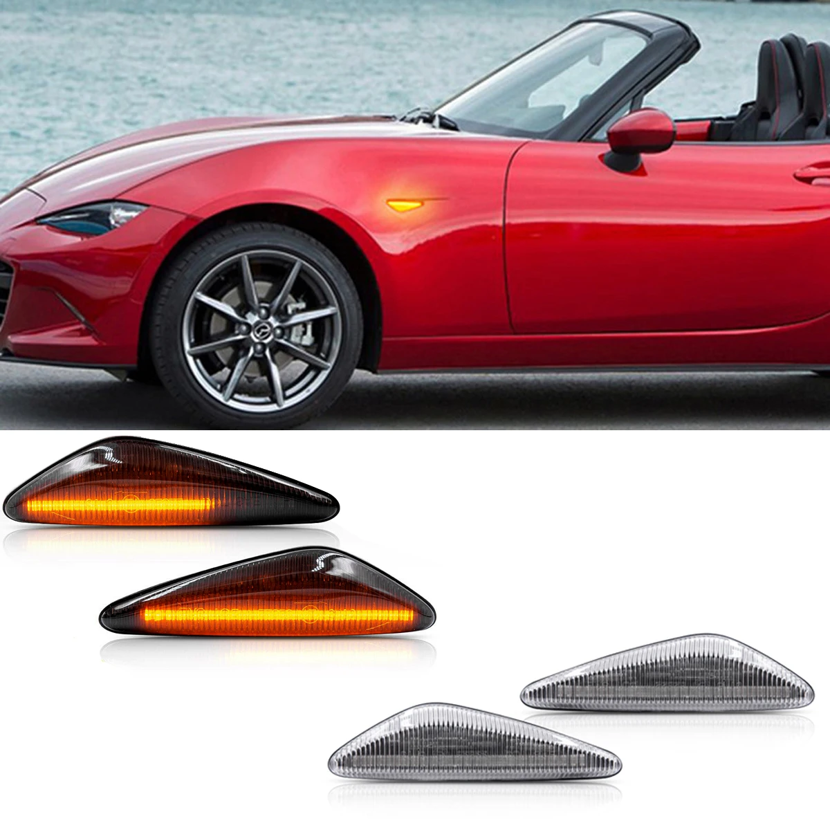 For Mazda MX5 MX6 RX8 Fiat 124 Spider Abarth Front LED Dynamic Amber Side Marker Lamp Turn Signal Lights Car Accessories