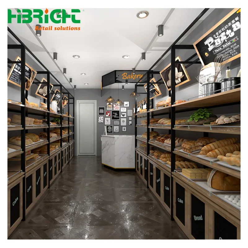 custom.Custom Light Duty Bakery Store Cabinet Shelf Wood and Metal Supermarket Rack Displaying Bread Spaces