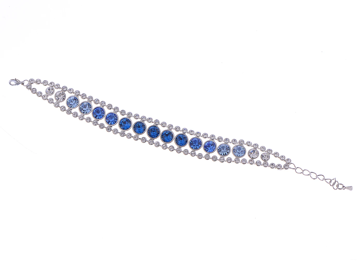 

Silvery Tone Chain Blue Circular Pattern Crystal Element Bangle Bracelet