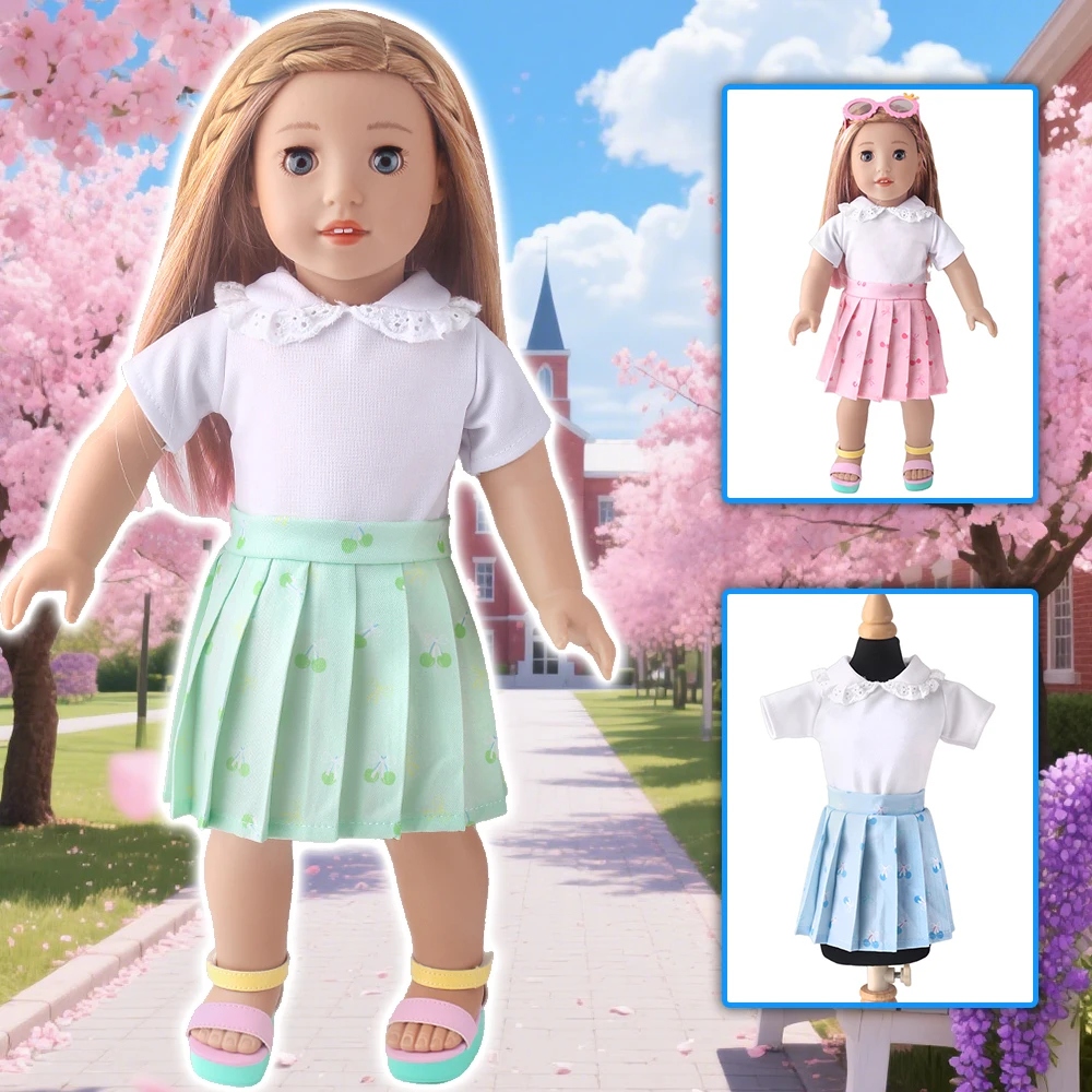 School Uniform Skirt 18 Inch Girl Dolls Set For American Ours & Generation 43-45 Cm Baby Doll Pleated Skirt Children Toys Gift