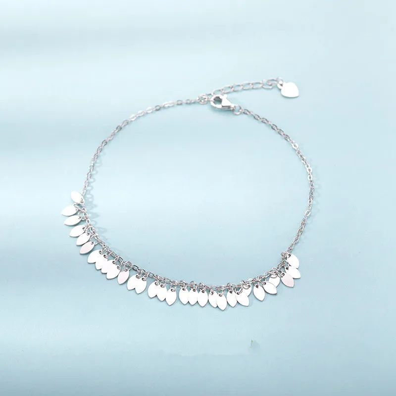 Tassel Leaf Luxury Foot Leg Chain Silver Color Ankle Bracelet For Women Beach Elegant Korean Jewelry k035