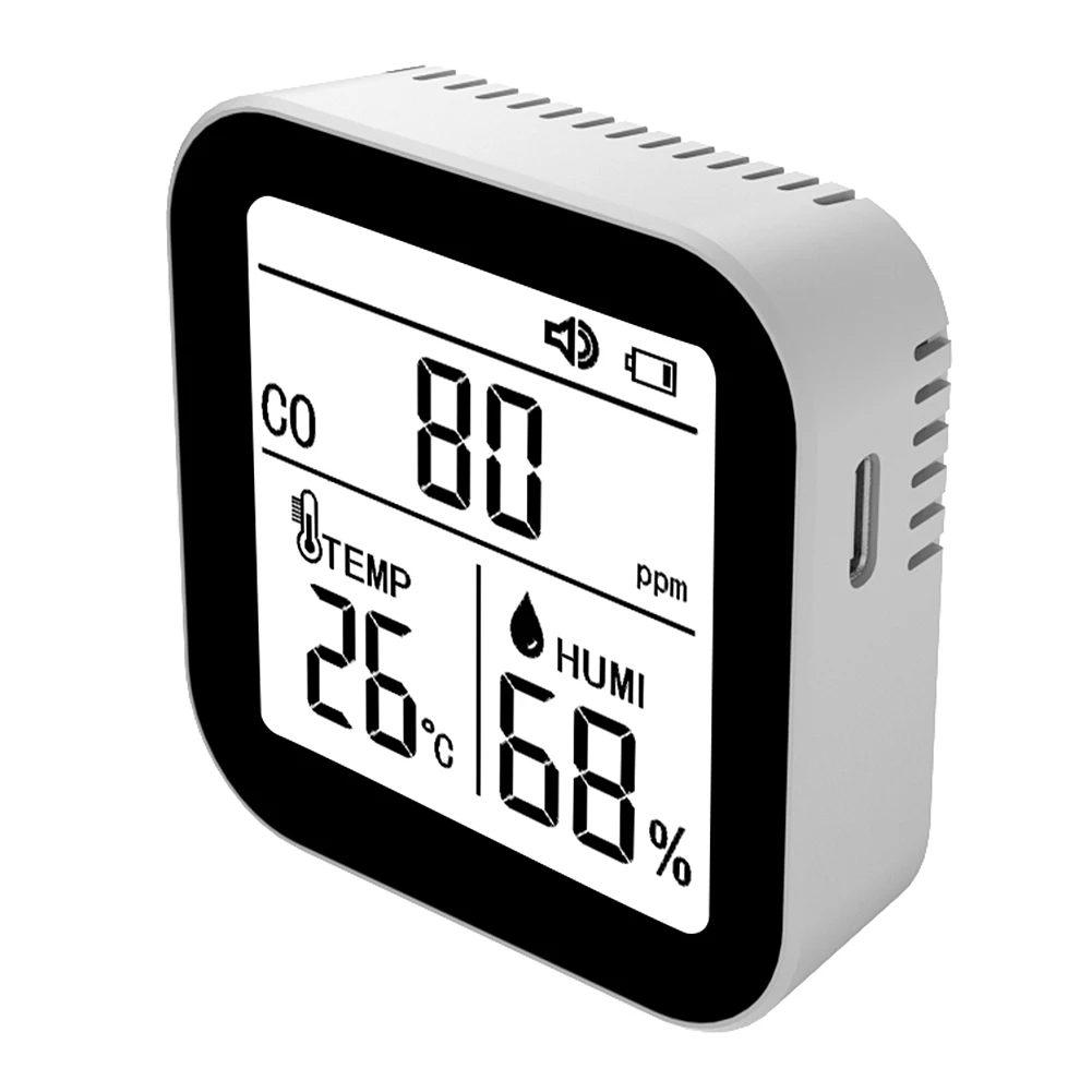 Детектор температуры и влажности CO 3 в 1, монитор с сигнализацией, со шнурком и угарным сигналом для кемпинга, путешествий, автомобиля, автофургона
